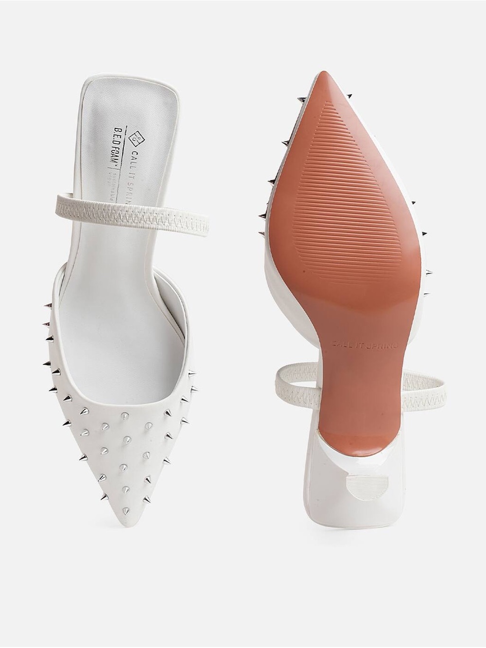 Altavia White Studded Pointed-Toe Slingback Pumps 🤍⛓️ Size 7